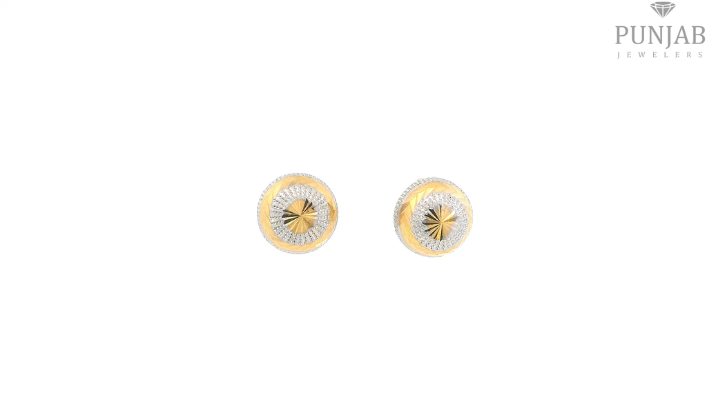 22K Two-Tone Yellow Gold Stud Earrings with Screw Back