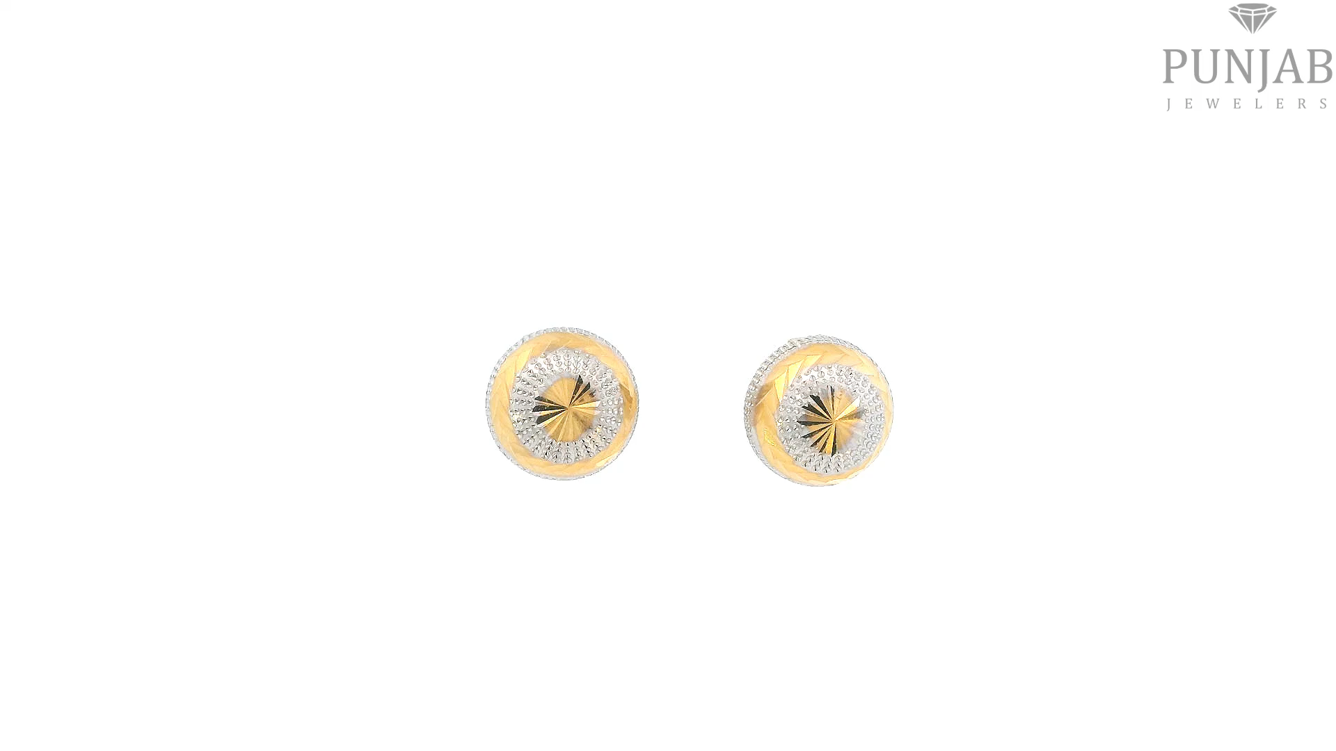 22K Two-Tone Yellow Gold Stud Earrings with Screw Back