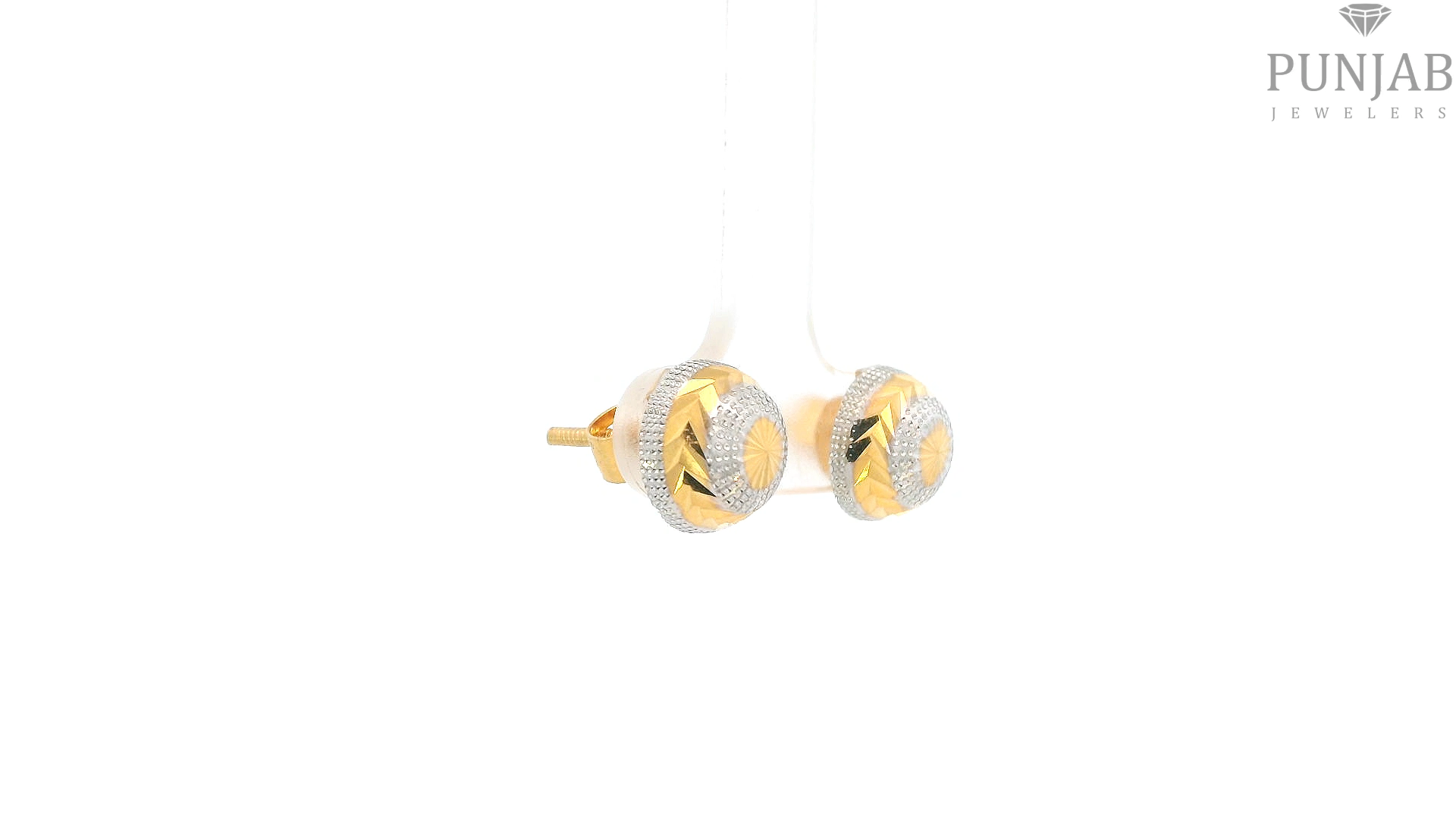22K Two-Tone Yellow Gold Stud Earrings with Screw Back