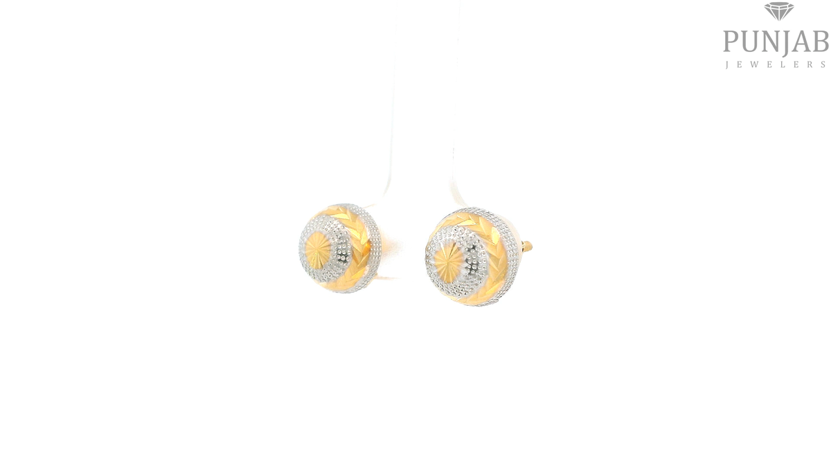 22K Two-Tone Yellow Gold Stud Earrings with Screw Back