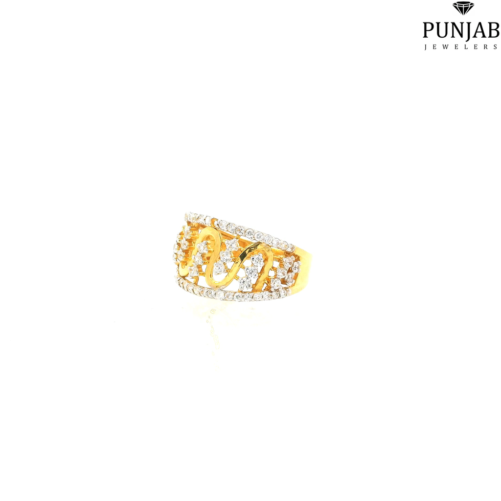 22K Yellow Gold Fancy Ring with Cubic Zirconia