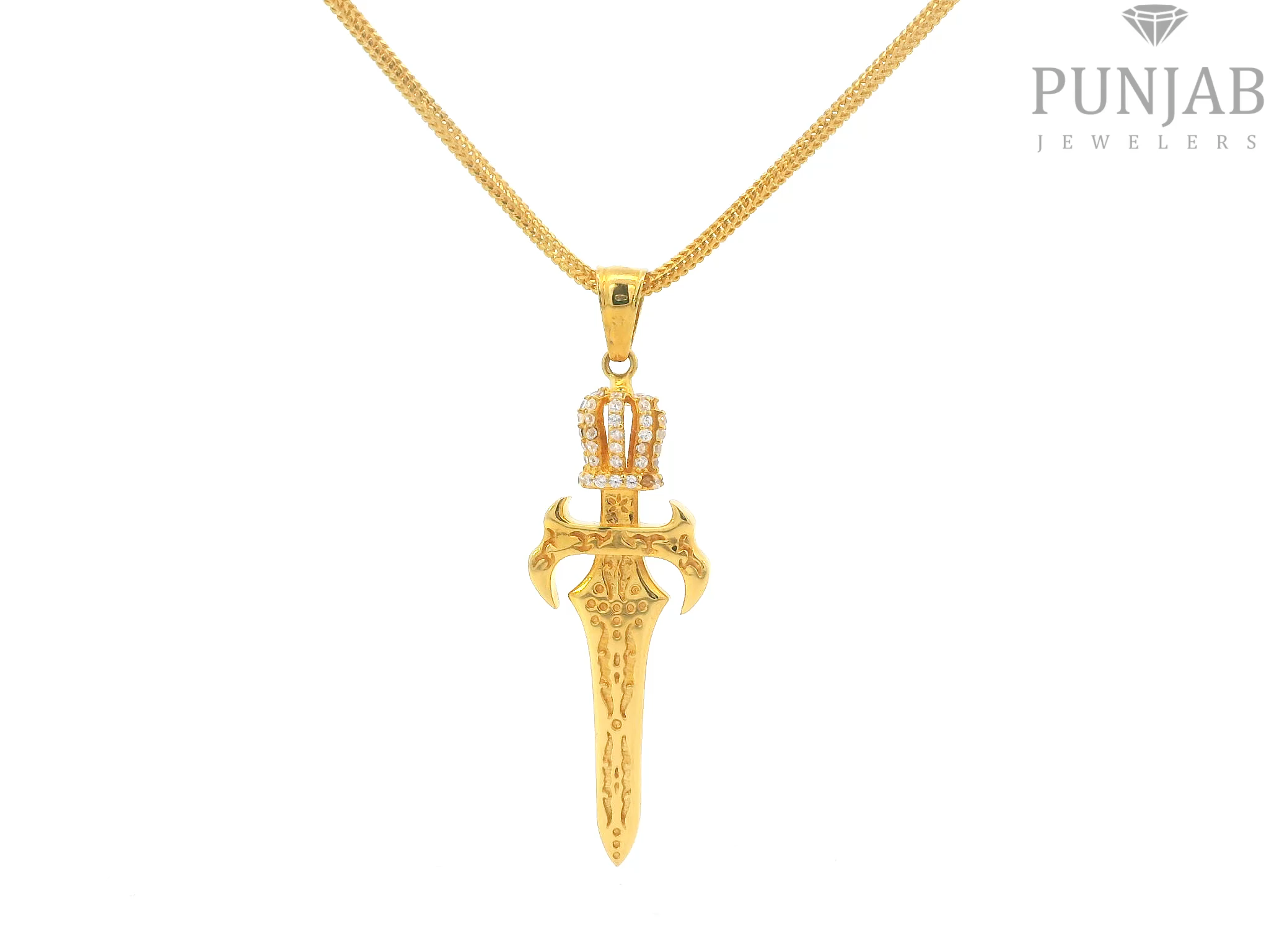 22K Yellow Gold Om Pendant with Cubic Zirconia