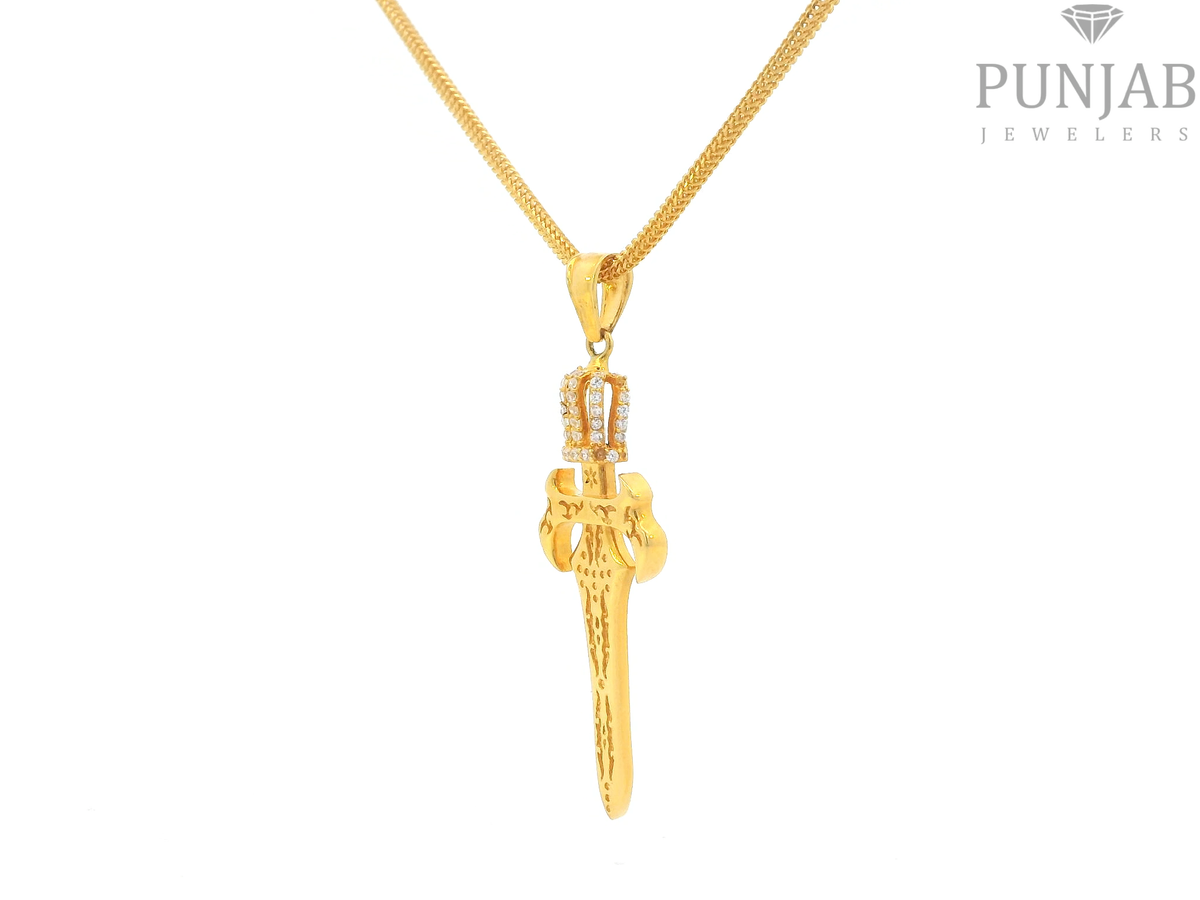 22K Yellow Gold Om Pendant with Cubic Zirconia