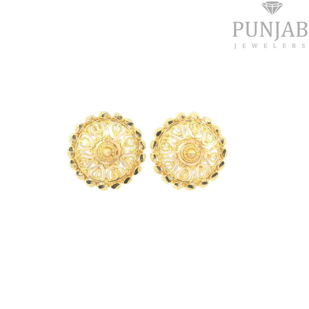 22K Yellow Gold Fancy Stud Earrings with Screw Back
