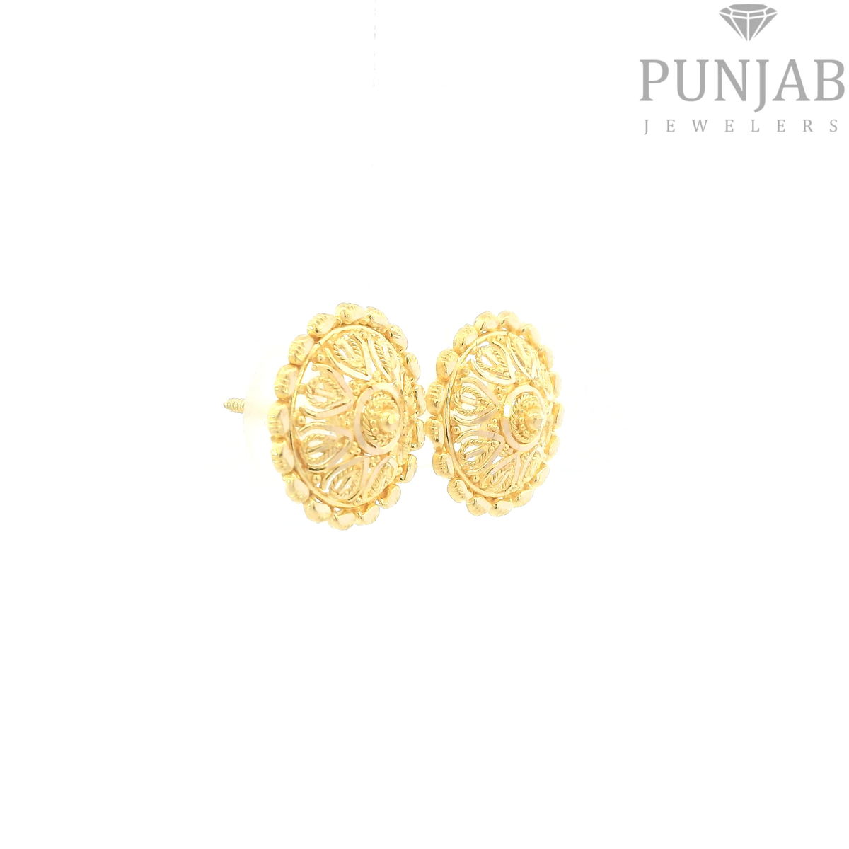 22K Yellow Gold Fancy Stud Earrings with Screw Back