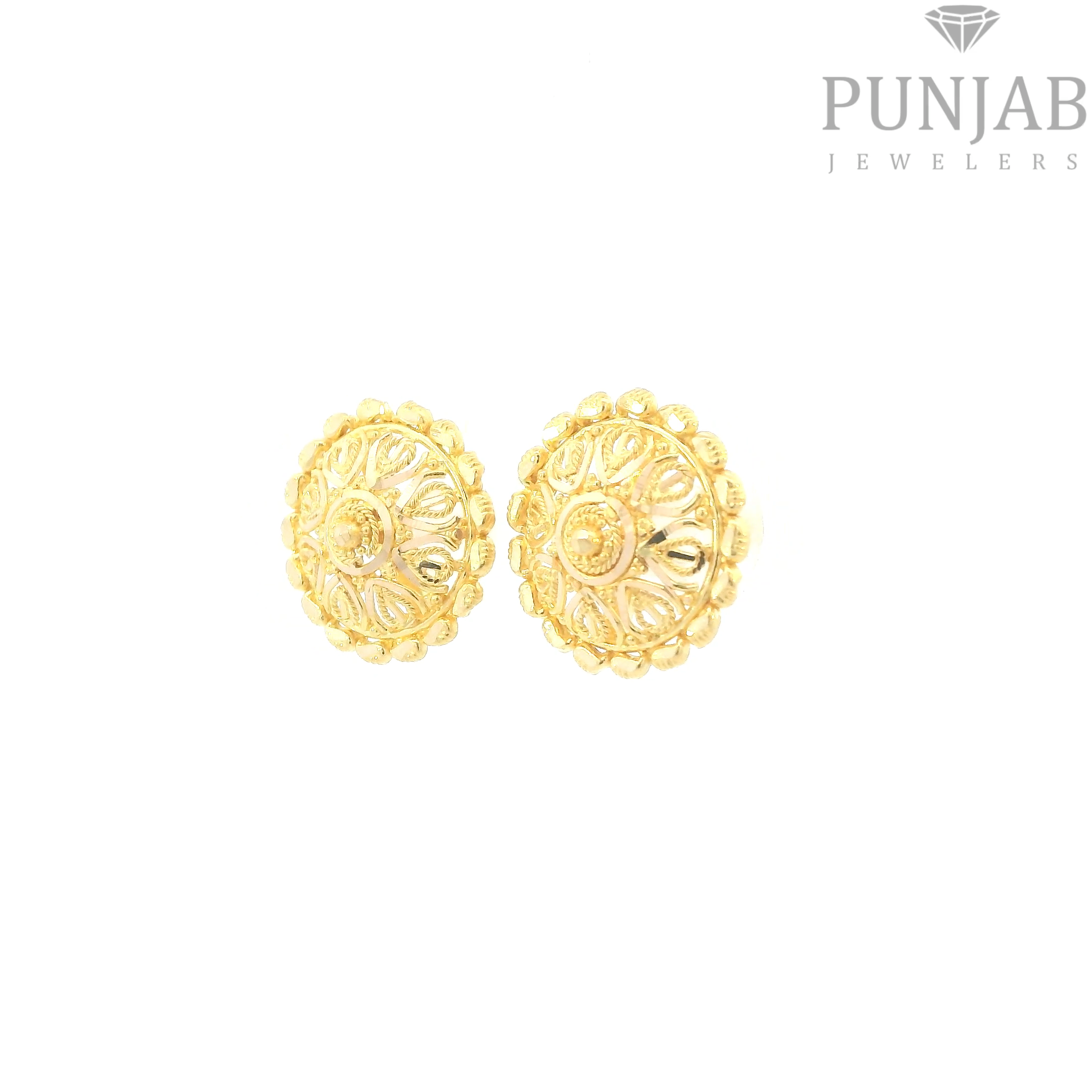 22K Yellow Gold Fancy Stud Earrings with Screw Back