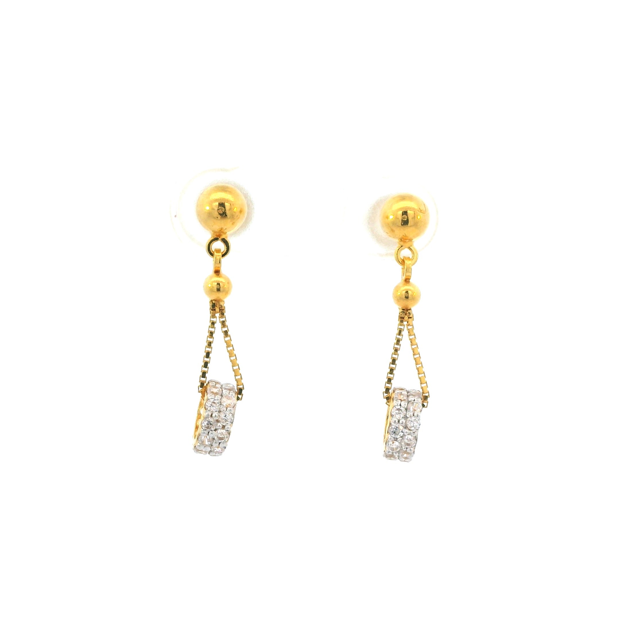 22K Yellow Gold Fancy CZ Stud Earrings with Screw Back