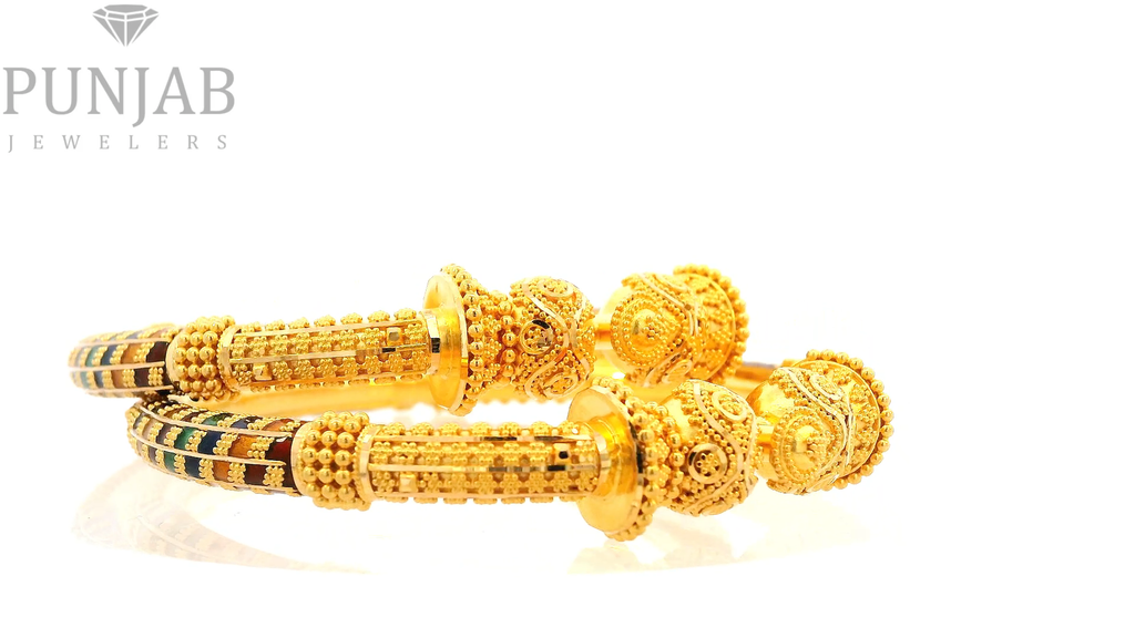 22K Yellow Gold Meenakari Screw Open Bangles – Traditional Artistic Elegance