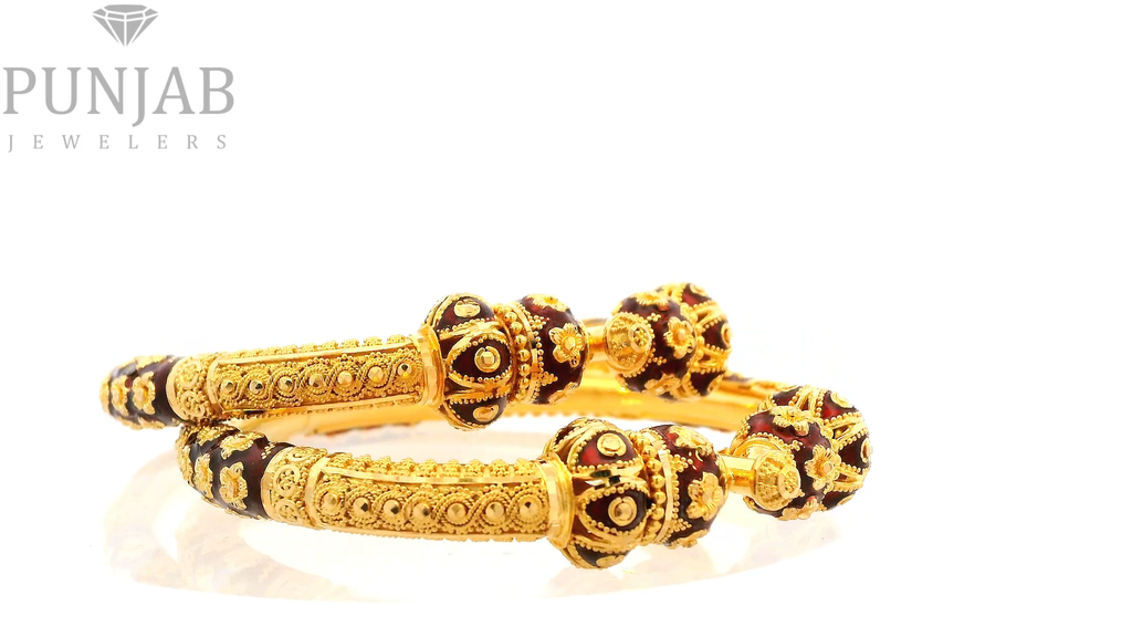 22K Yellow Gold Meenakari Screw Open Bangles – Traditional Artistic Elegance, Size 2.4 (Pair)