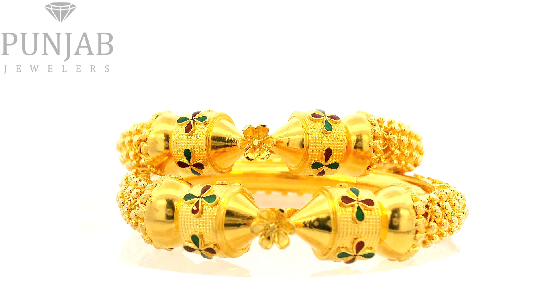 22K Yellow Gold Meenakari Screw Open Bangles