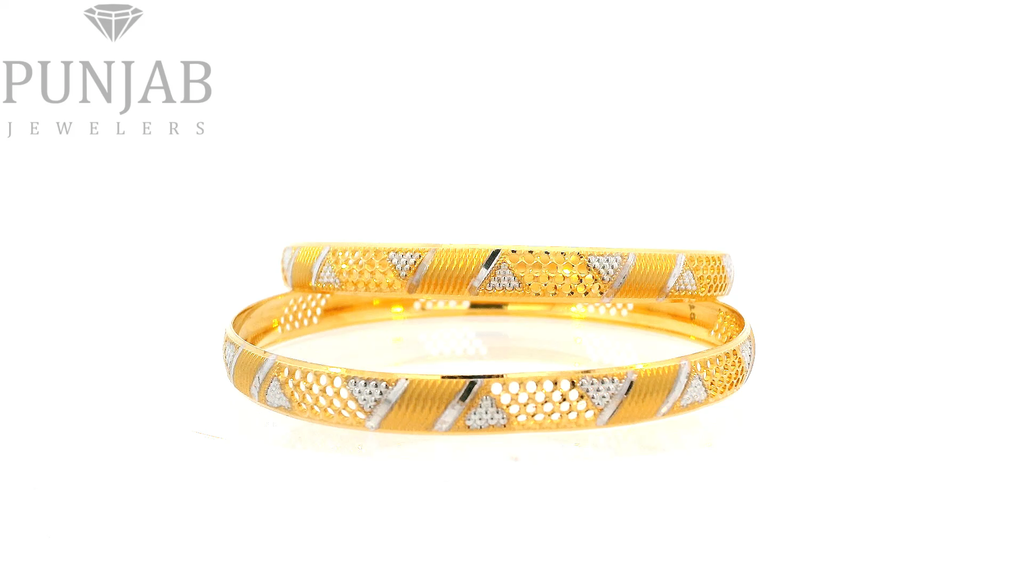 22K Yellow Gold Two Tone Bangles – Elegant Dual Finish Design
