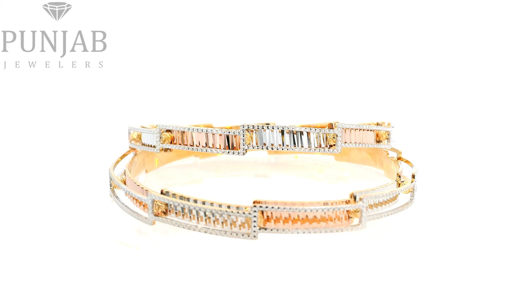 22K Yellow Gold Two Tone Bangles – Elegant Dual Finish Design