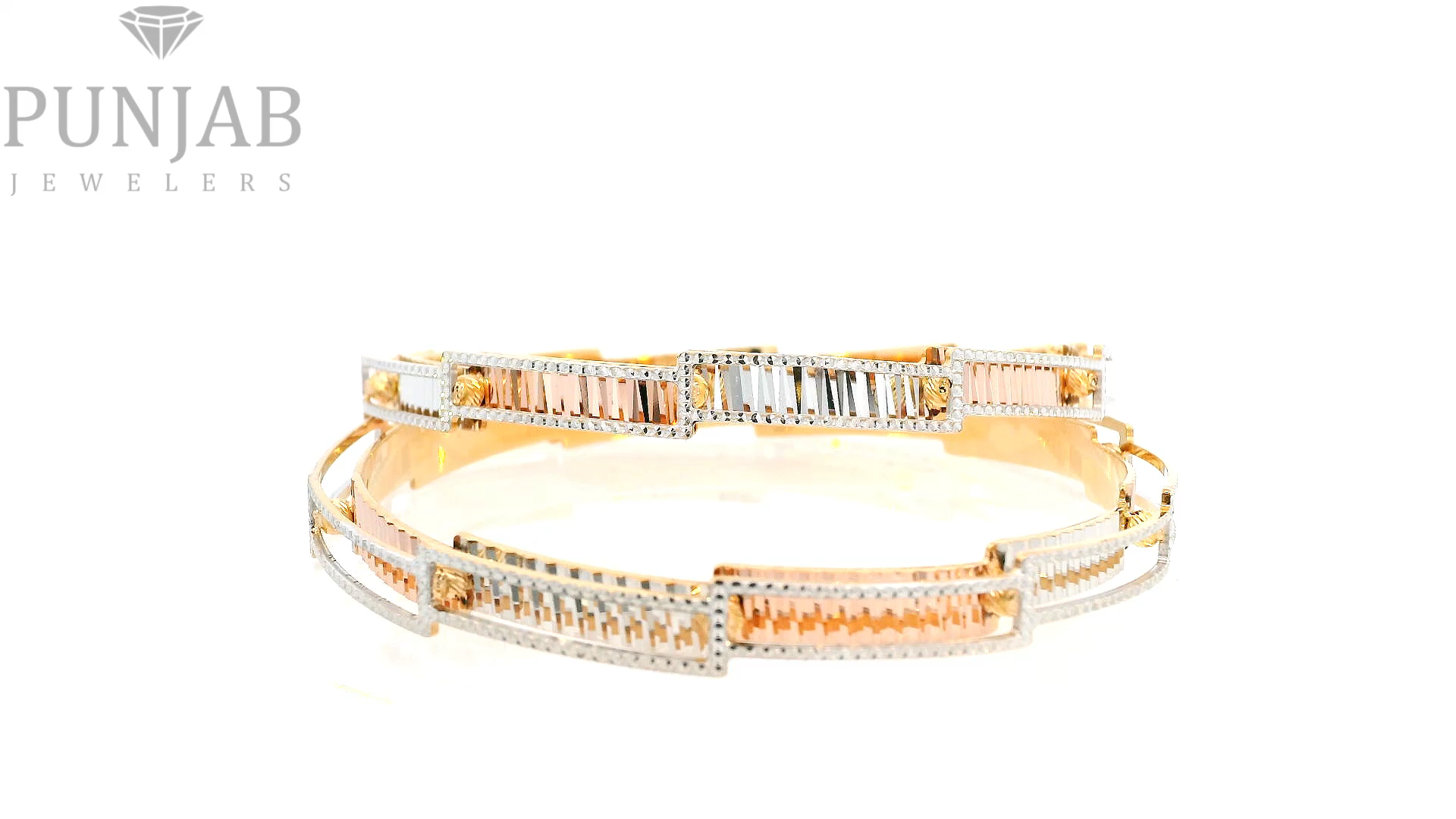 22K Yellow Gold Two Tone Bangles – Elegant Dual Finish Design