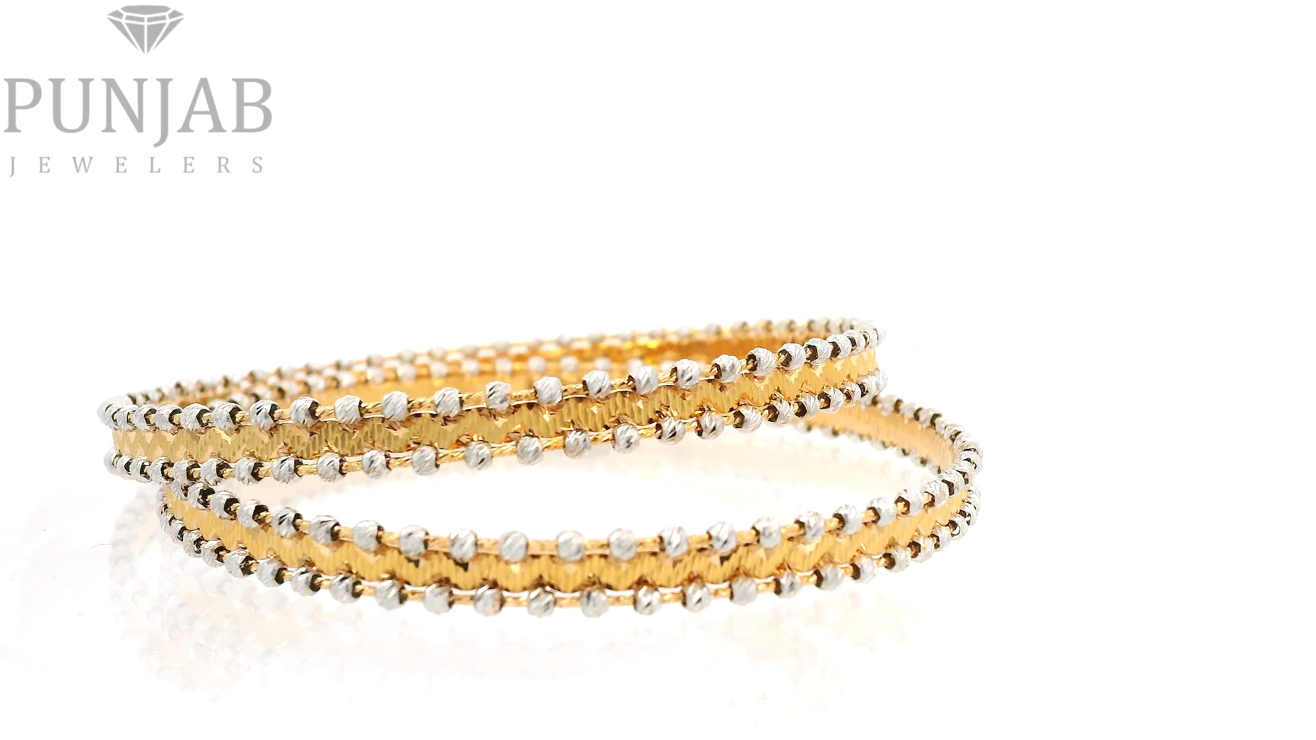 22k Yellow Gold Two-Tone Textured Bangles