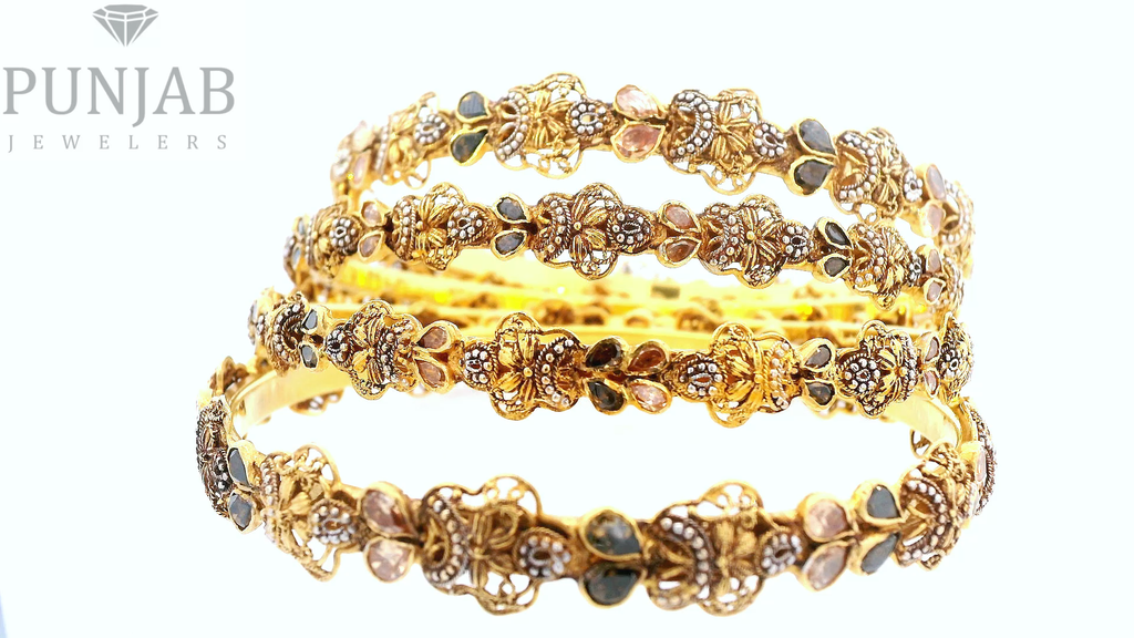 22K Yellow Gold Two Tone Bangles – Luxurious Dual Finish Design
