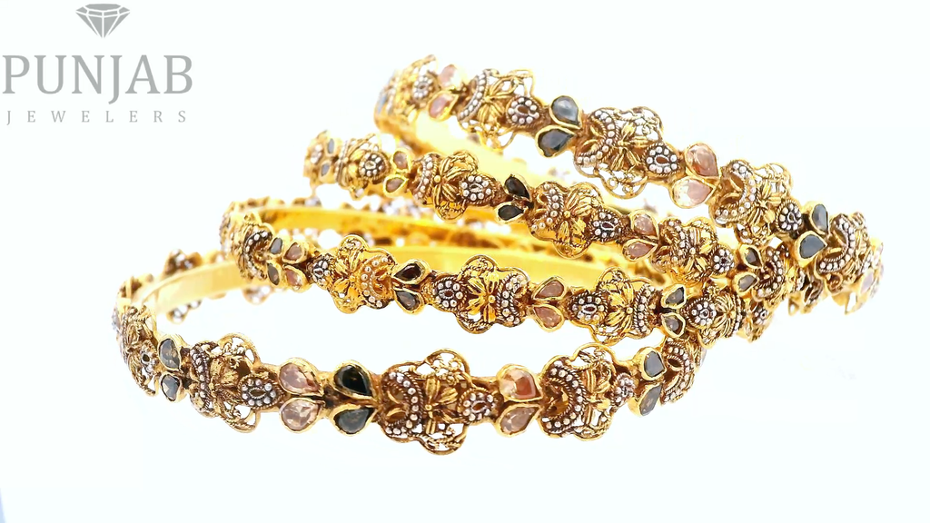 22K Yellow Gold Two Tone Bangles – Luxurious Dual Finish Design