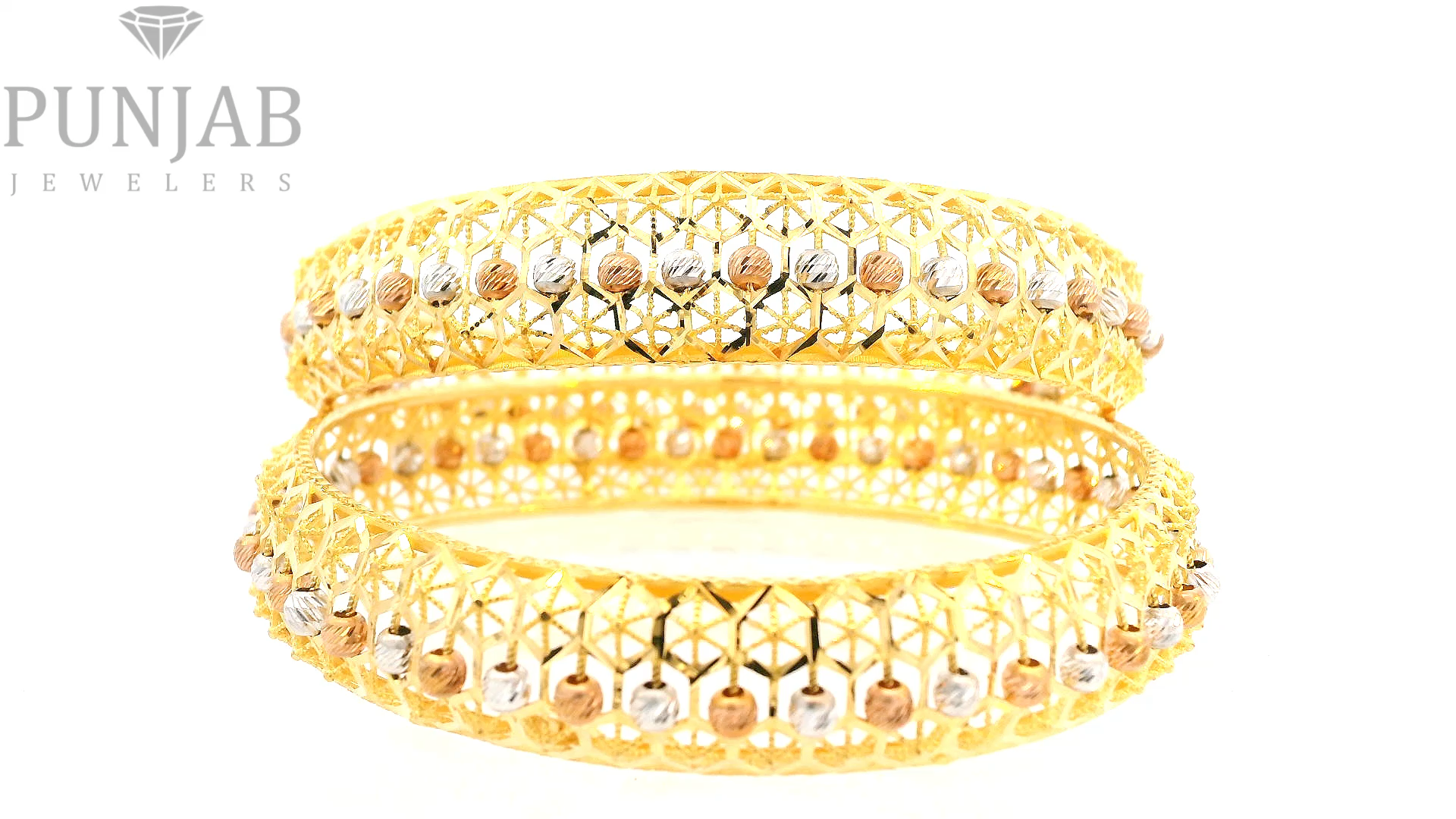 22K Yellow Gold Two Tone Bangles – Elegant Dual Finish Design