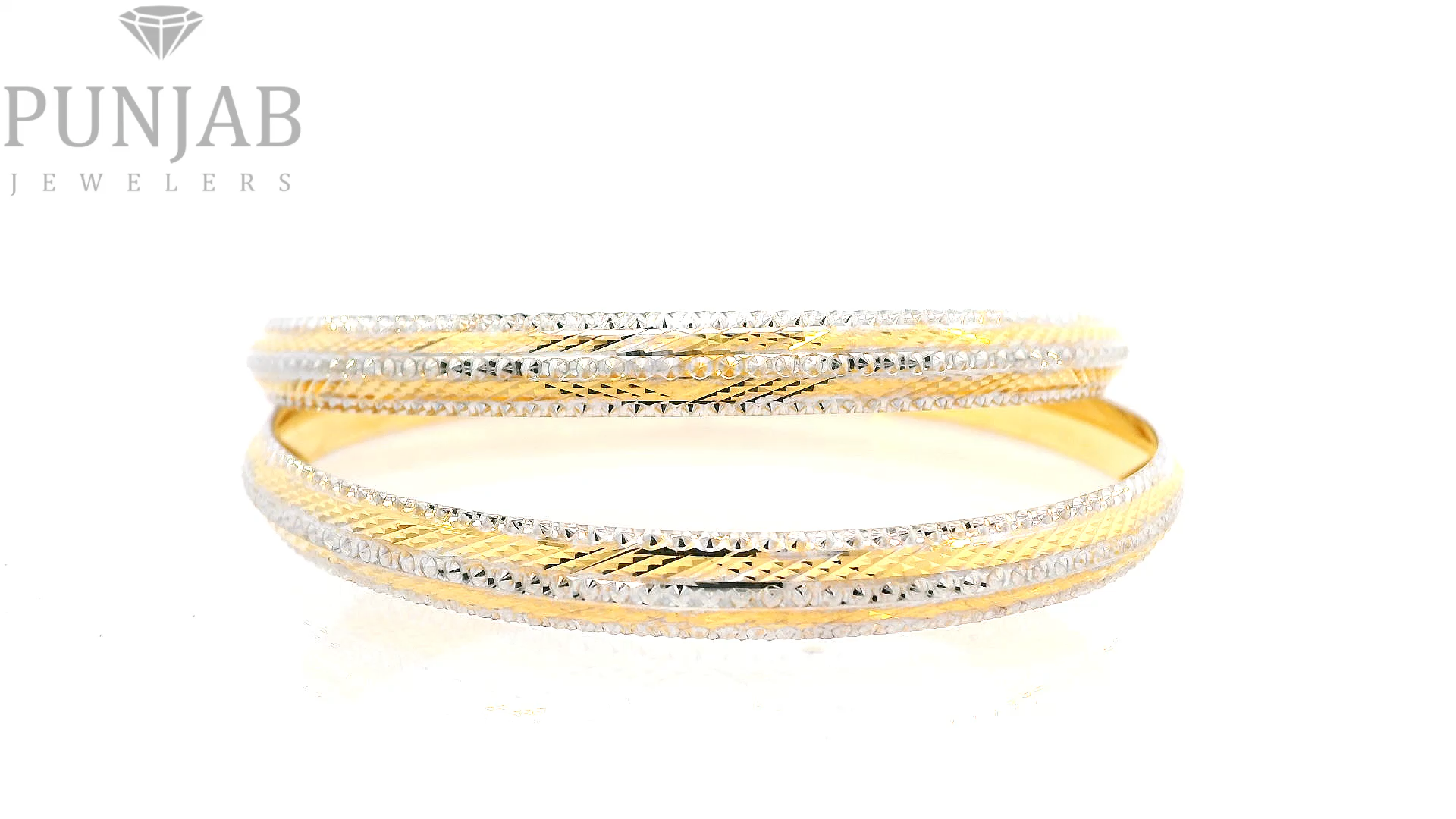 22K Yellow Gold Two Tone Bangles – Elegant Dual Finish Design