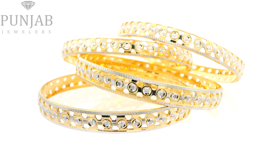 22K Yellow Gold Two Tone Bangles – Luxurious Dual Finish Design