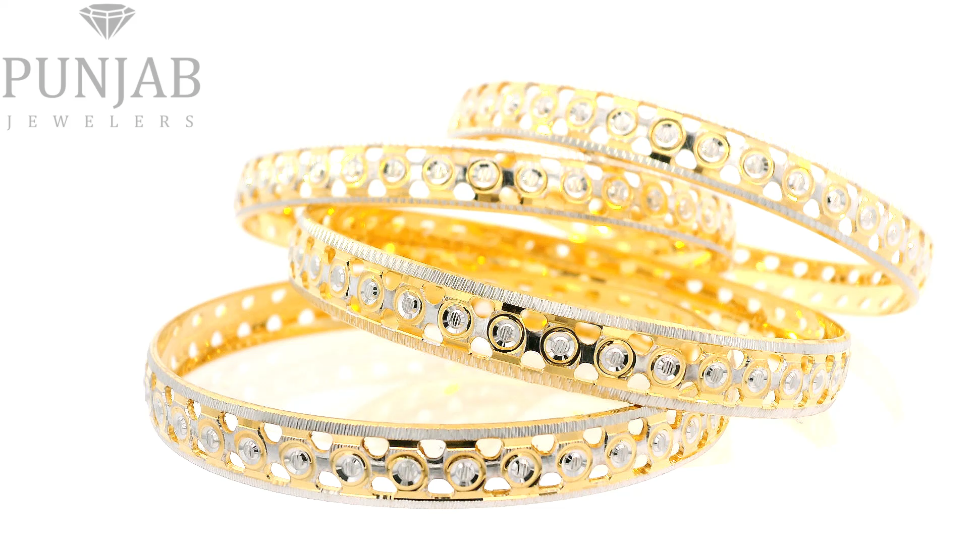22K Yellow Gold Two Tone Bangles – Luxurious Dual Finish Design