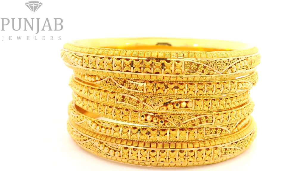 22K Yellow Gold Traditional Bangles Set – Timeless Heritage Elegance
