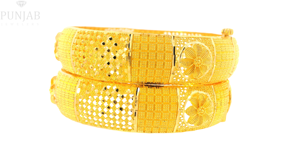 22K Yellow Gold Traditional Screw Open Bangles – Classic Heritage Design