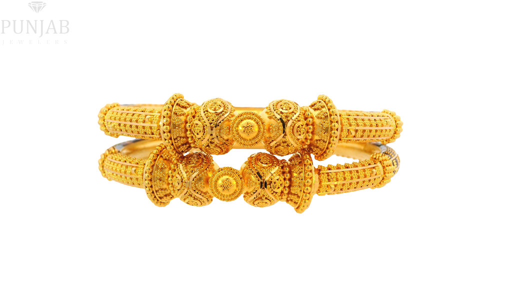 22K Yellow Gold Meenakari Screw Open Bangles – Traditional Artistic Elegance
