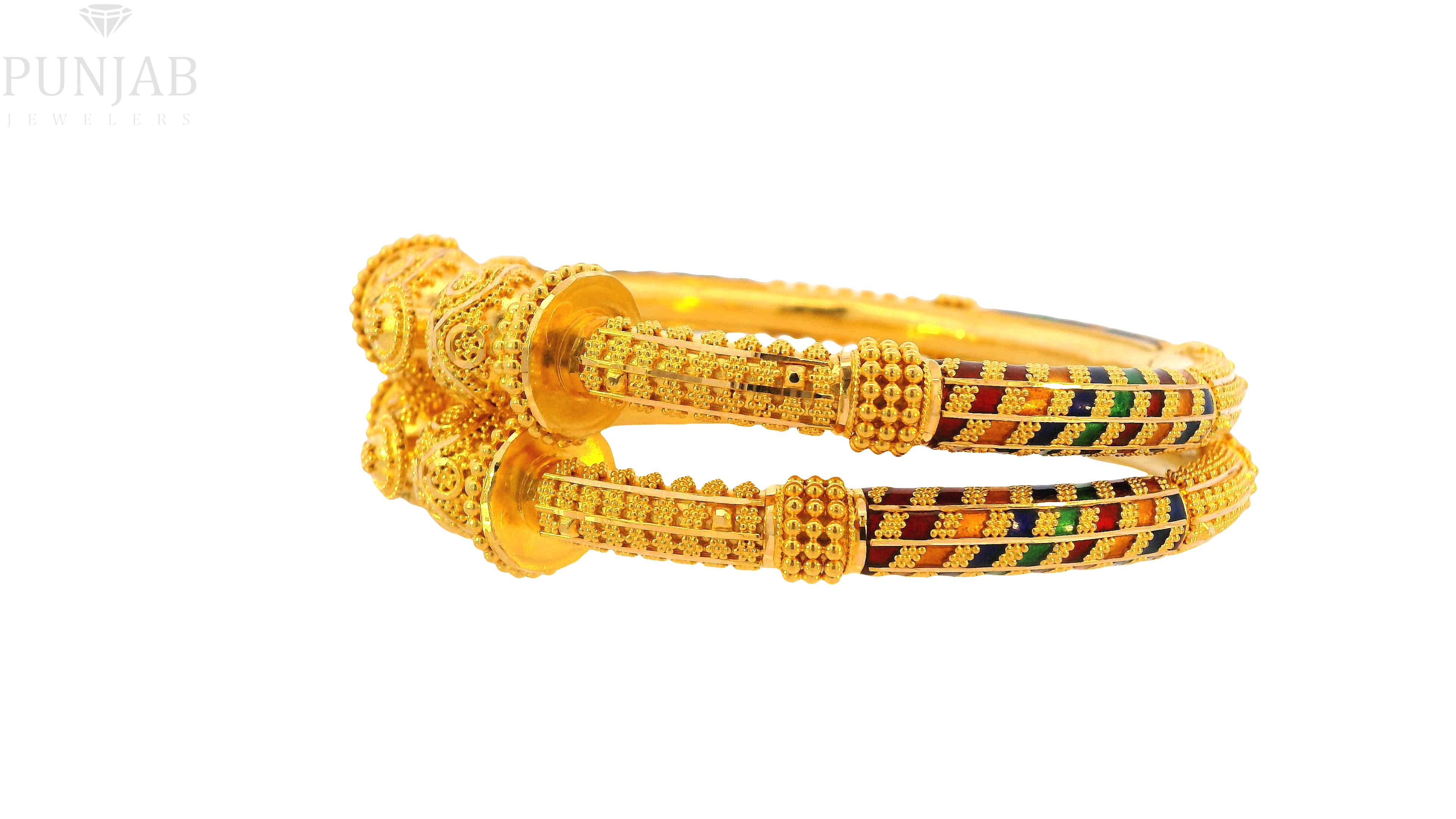 22K Yellow Gold Meenakari Screw Open Bangles – Traditional Artistic Elegance