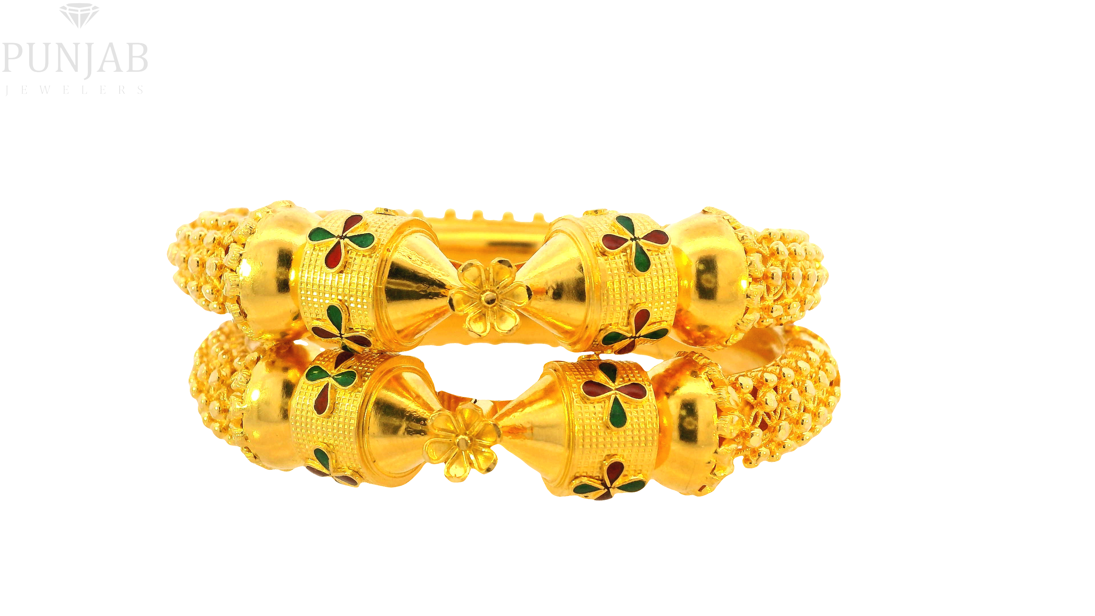22K Yellow Gold Meenakari Screw Open Bangles
