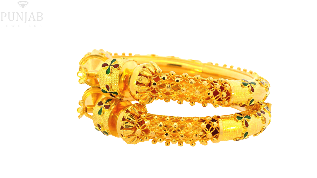 22K Yellow Gold Meenakari Screw Open Bangles