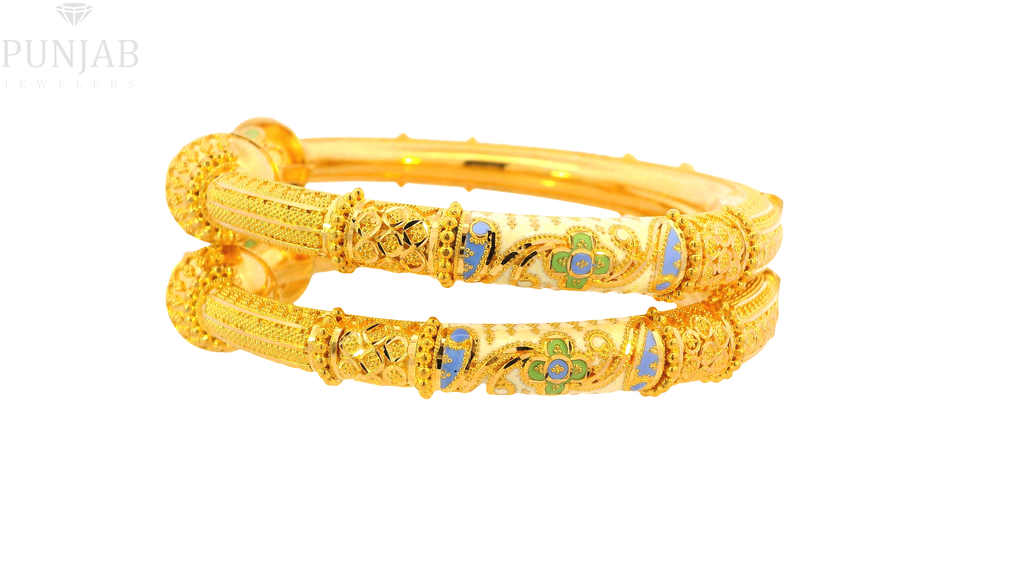 22K Yellow Gold Meenakari Screw Open Bangles – Traditional Artistry