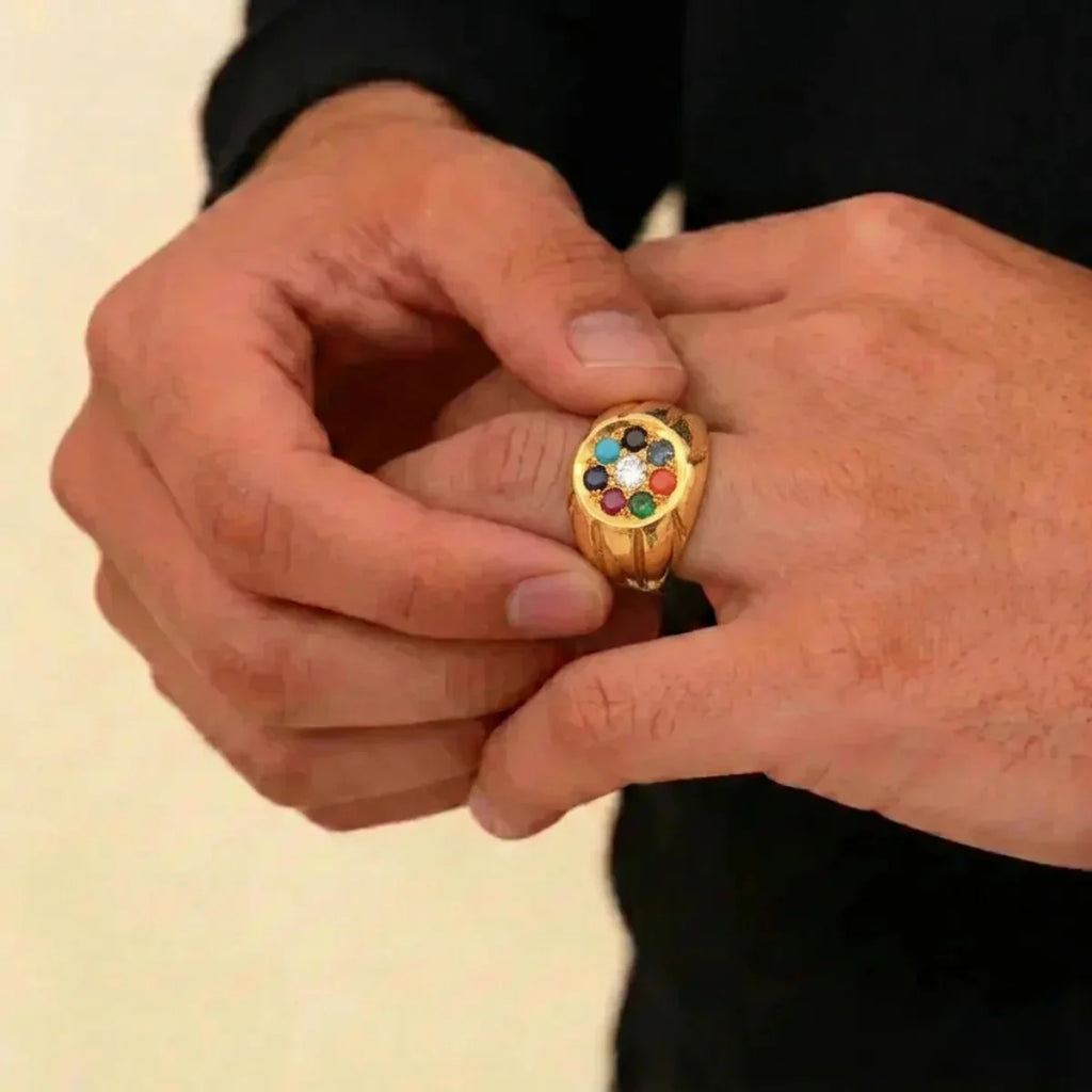 Elegant 22K Yellow Gold Colored Stone Ring – 11.3g Classic Statement Design