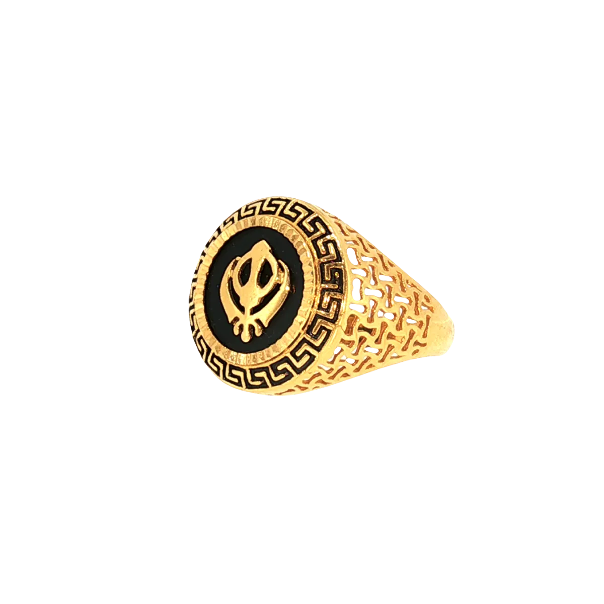 22K Men’s Yellow Gold Sikh Ring with Colored Stone – 7.9g, Resizable, Size 9.5