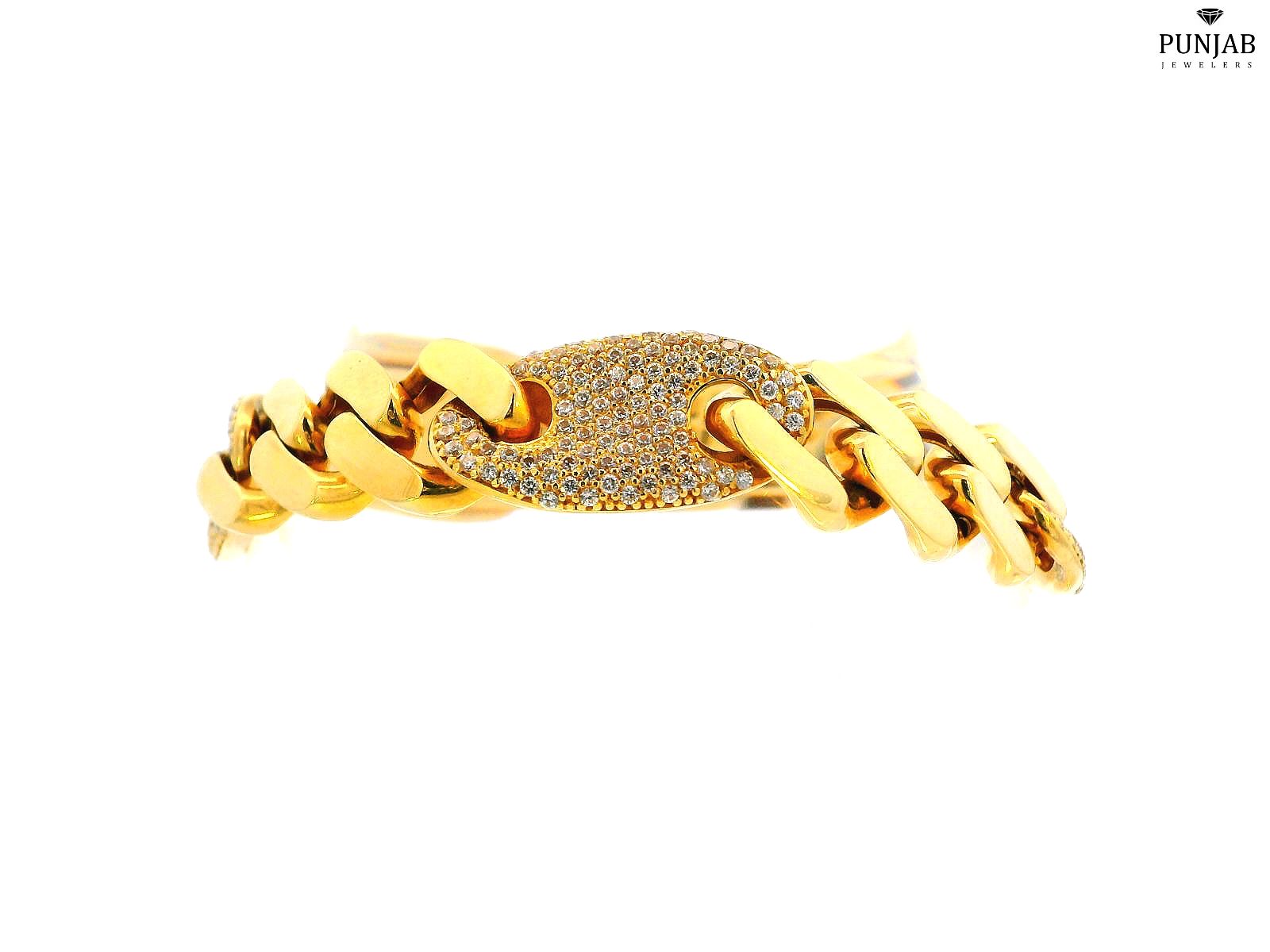 18K Yellow Gold Bracelet with Cubic Zirconia and Open Box Lock