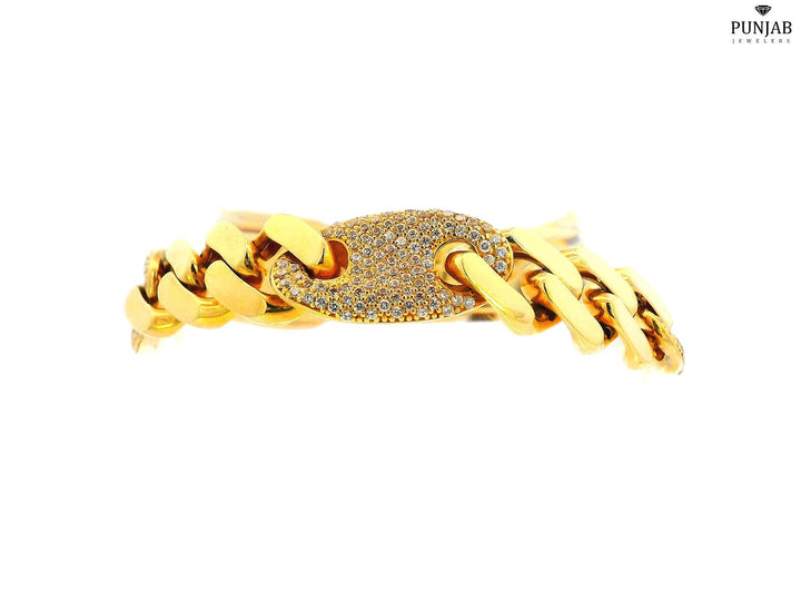 18K Yellow Gold Bracelet with Cubic Zirconia and Open Box Lock