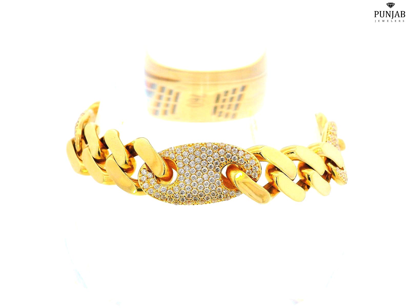 18K Yellow Gold Bracelet with Cubic Zirconia and Open Box Lock