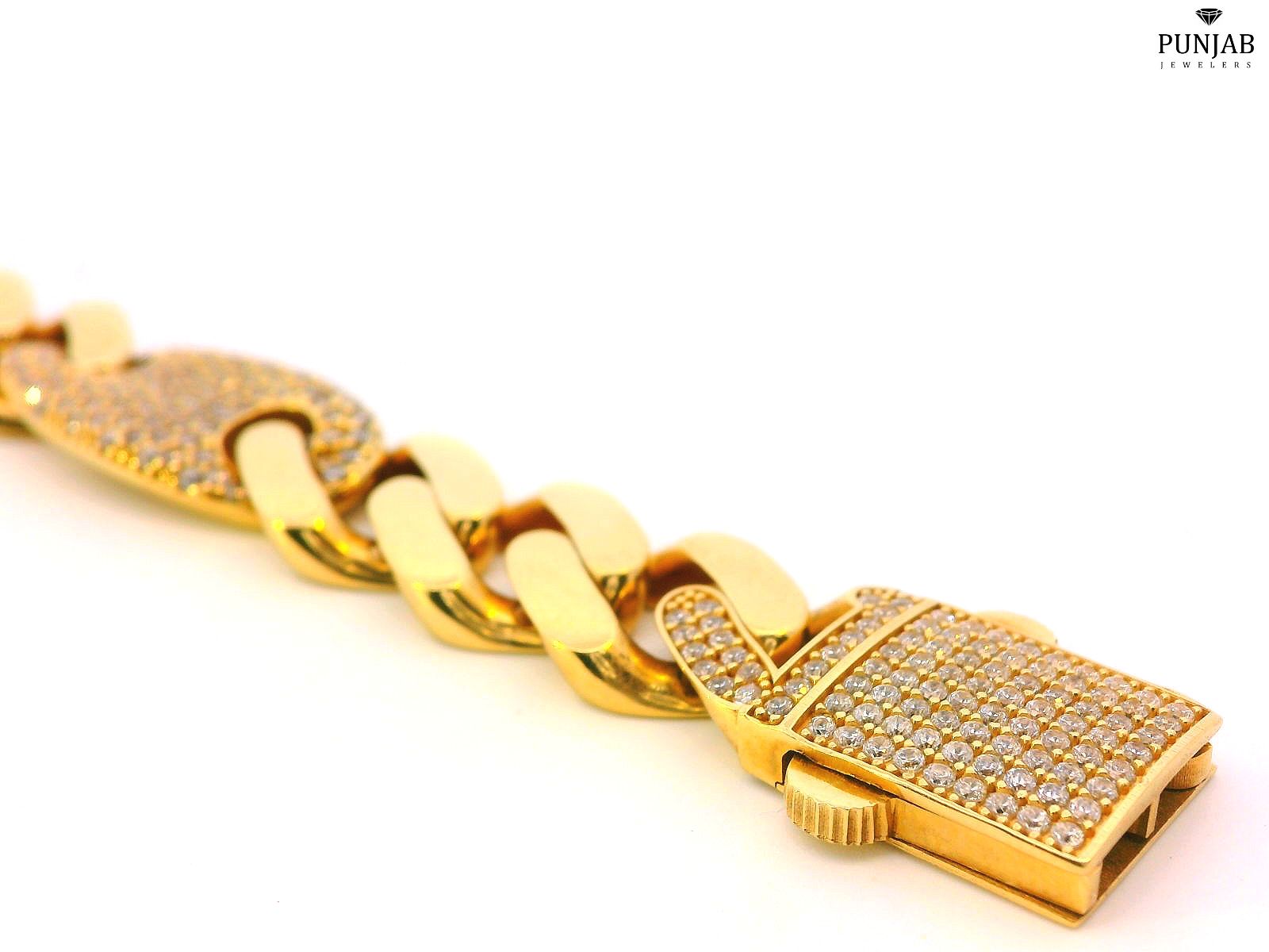 18K Yellow Gold Bracelet with Cubic Zirconia and Open Box Lock