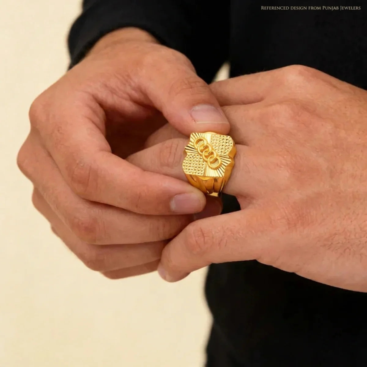 22K Yellow Gold Ring with Textured Dual-Pattern Design