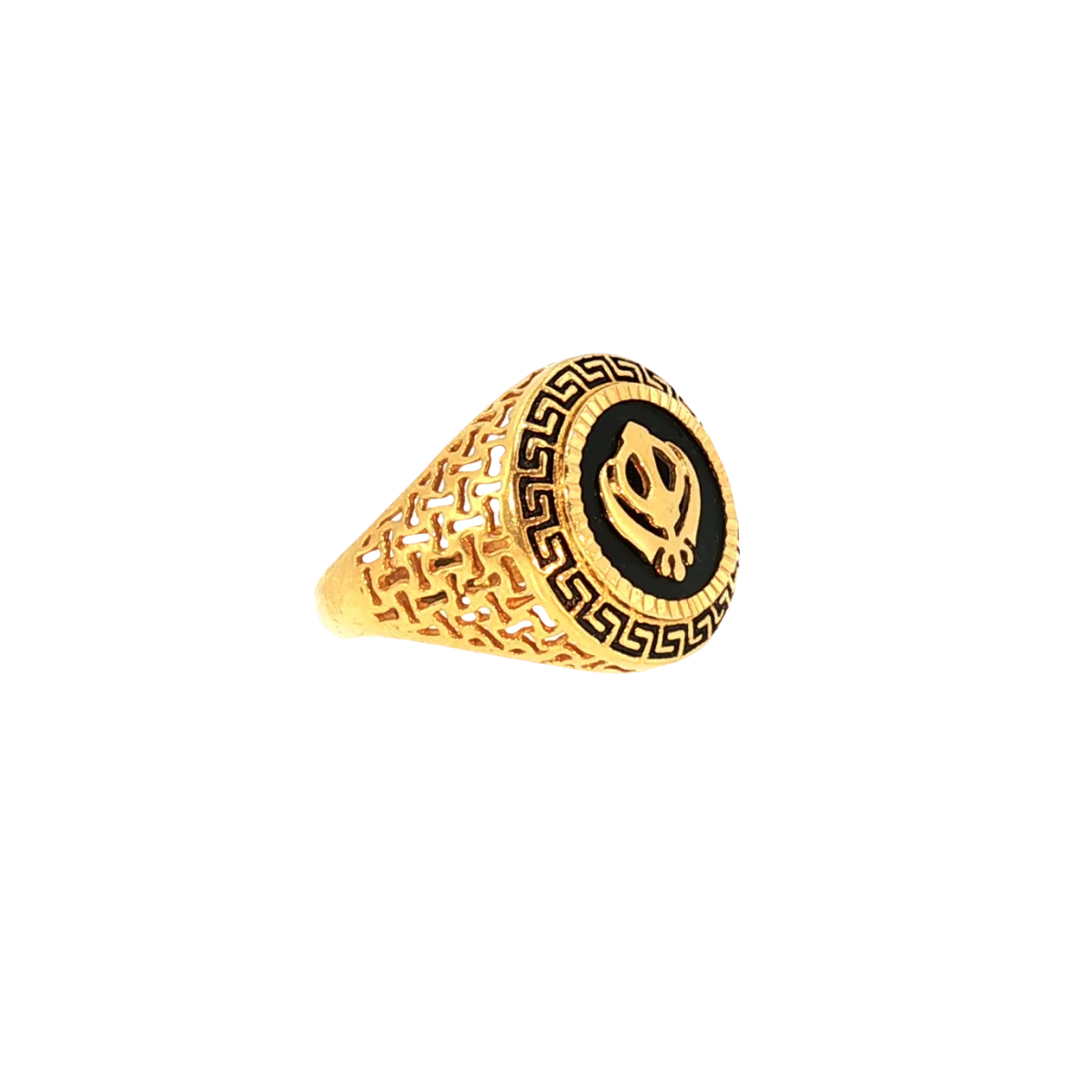 22K Men’s Yellow Gold Sikh Ring with Colored Stone – 7.9g, Resizable, Size 9.5