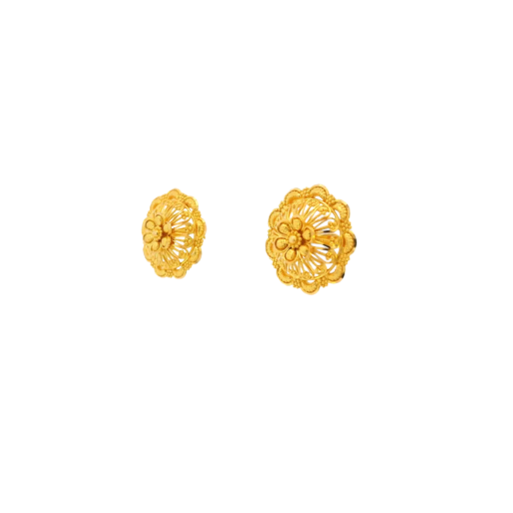 22K Yellow Gold Traditional Stud Earrings | Premium Heavy Polished Tops