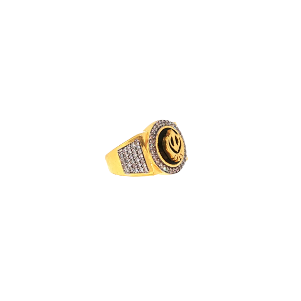 22K Yellow Gold Sikh Style Men’s Ring | CZ Designer Statement Band