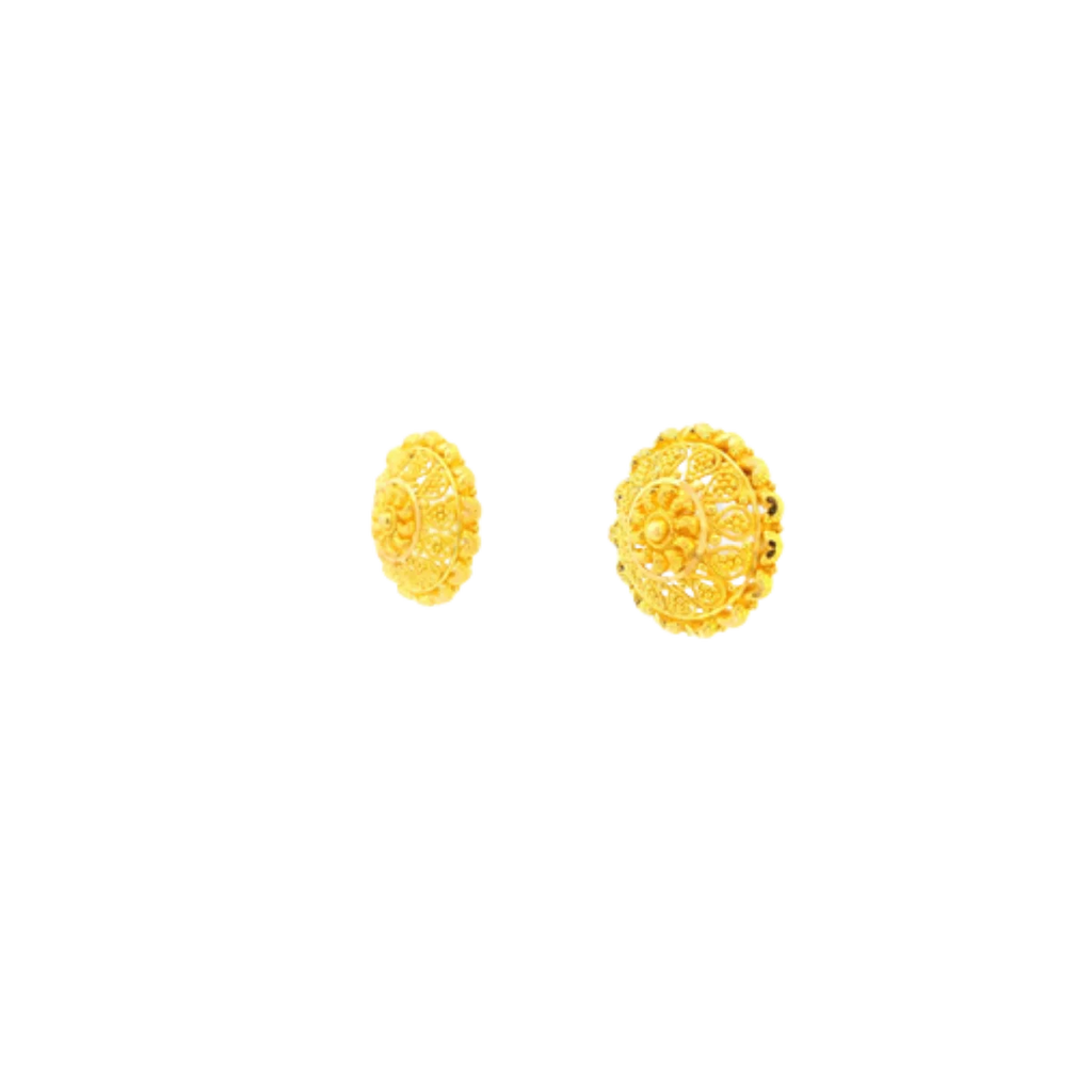 22K Yellow Gold Traditional Stud Earrings | Classic Heavy Polished Tops