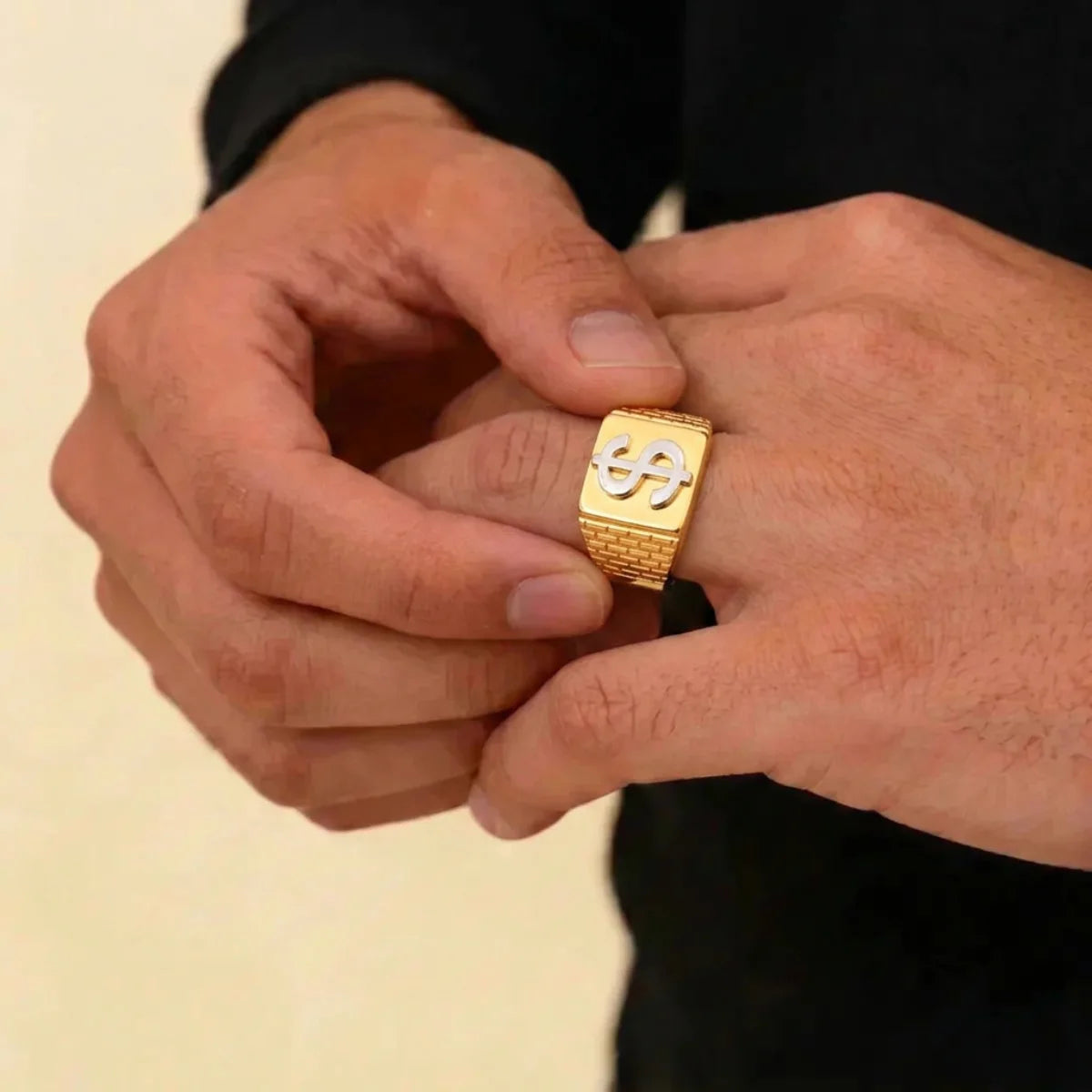 22K Men’s Yellow Gold 2-Tone Ring – 6.0g, Polished Finish, Resizable, Size 9.5