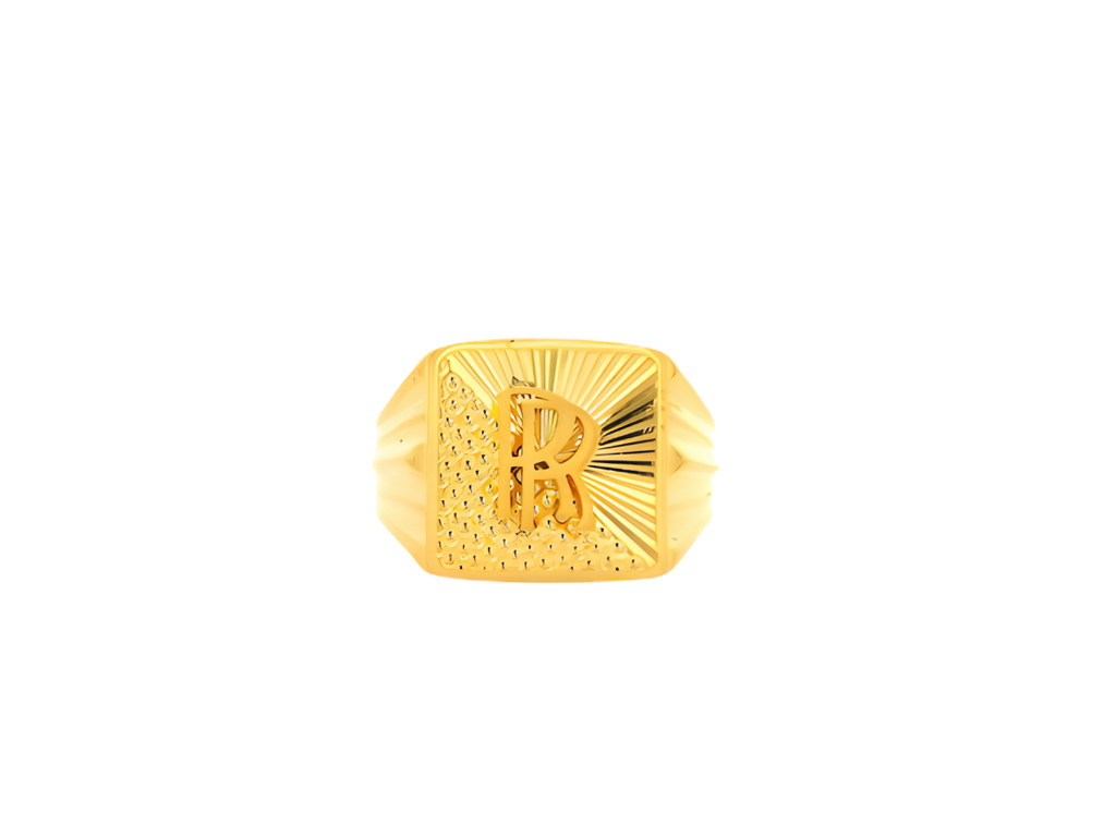 22K Yellow Gold Initial “R” Men’s Ring (5.3 Grams)