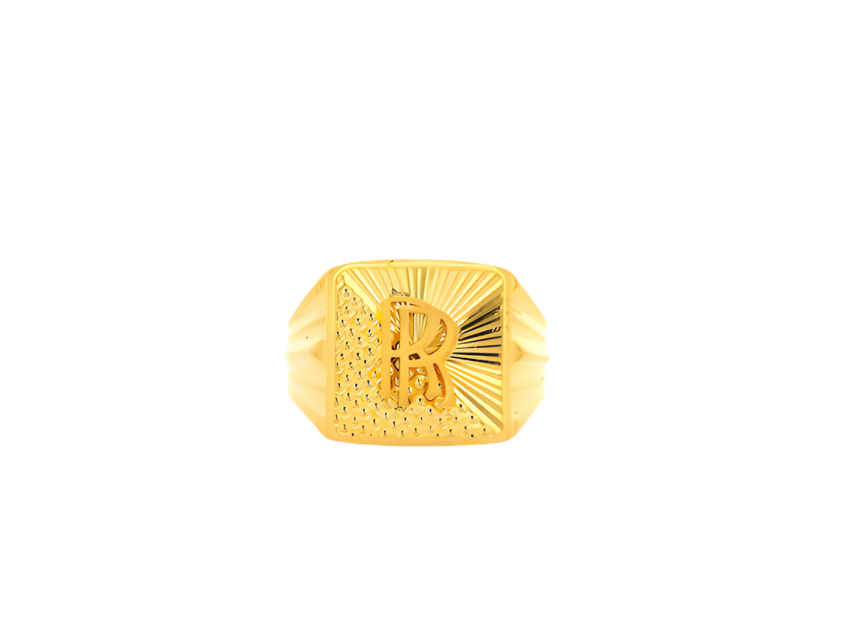 22K Yellow Gold Initial “R” Men’s Ring (5.3 Grams)