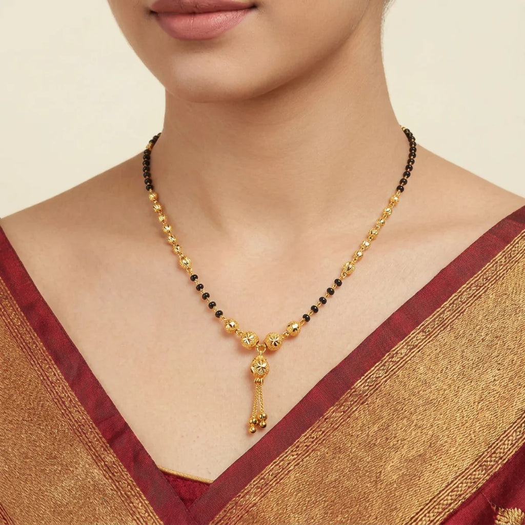 22K Yellow Gold Mangalsutra with Black Beads and Pendant