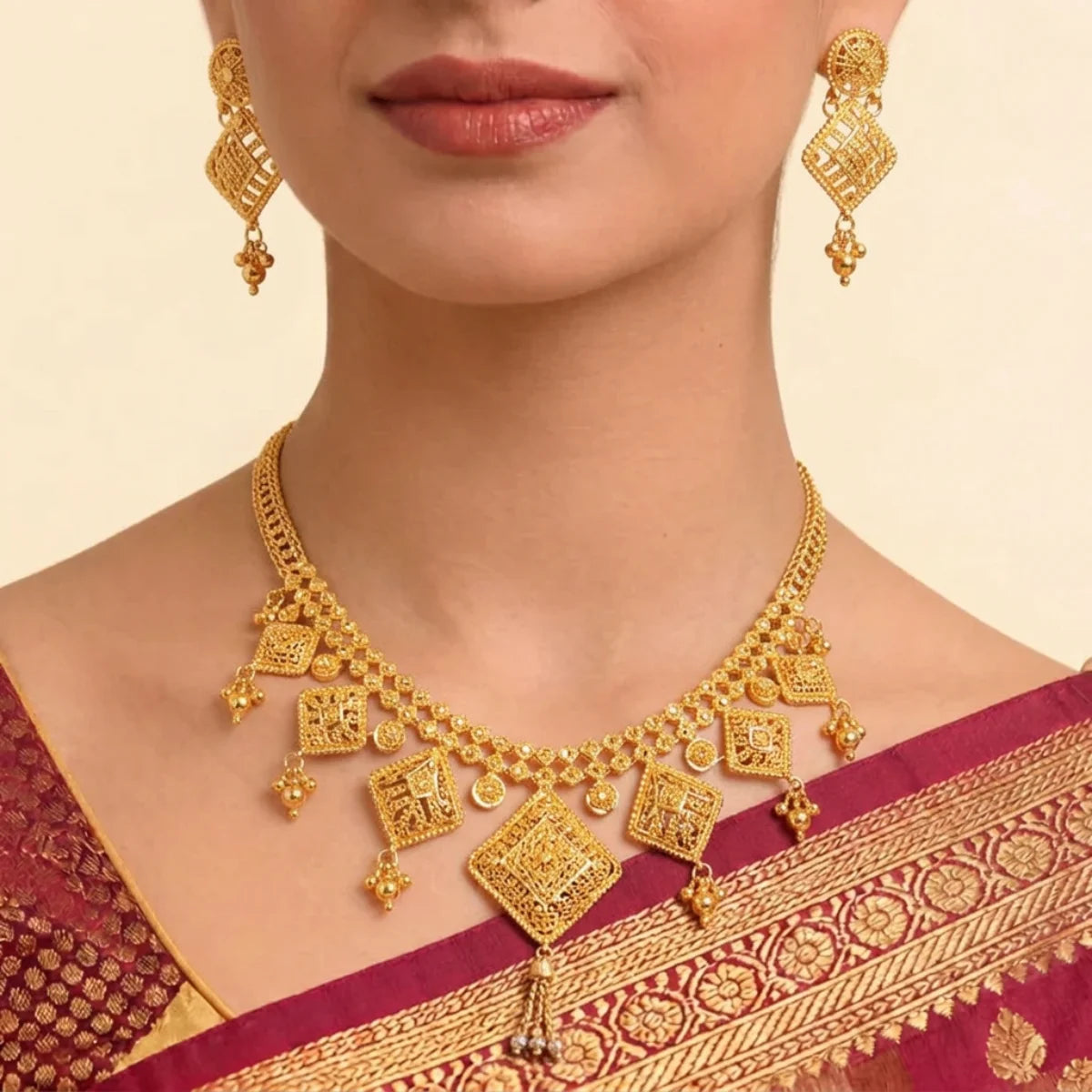 22K Sophisticated Double Layered Yellow Gold Paperclip and Link Necklace