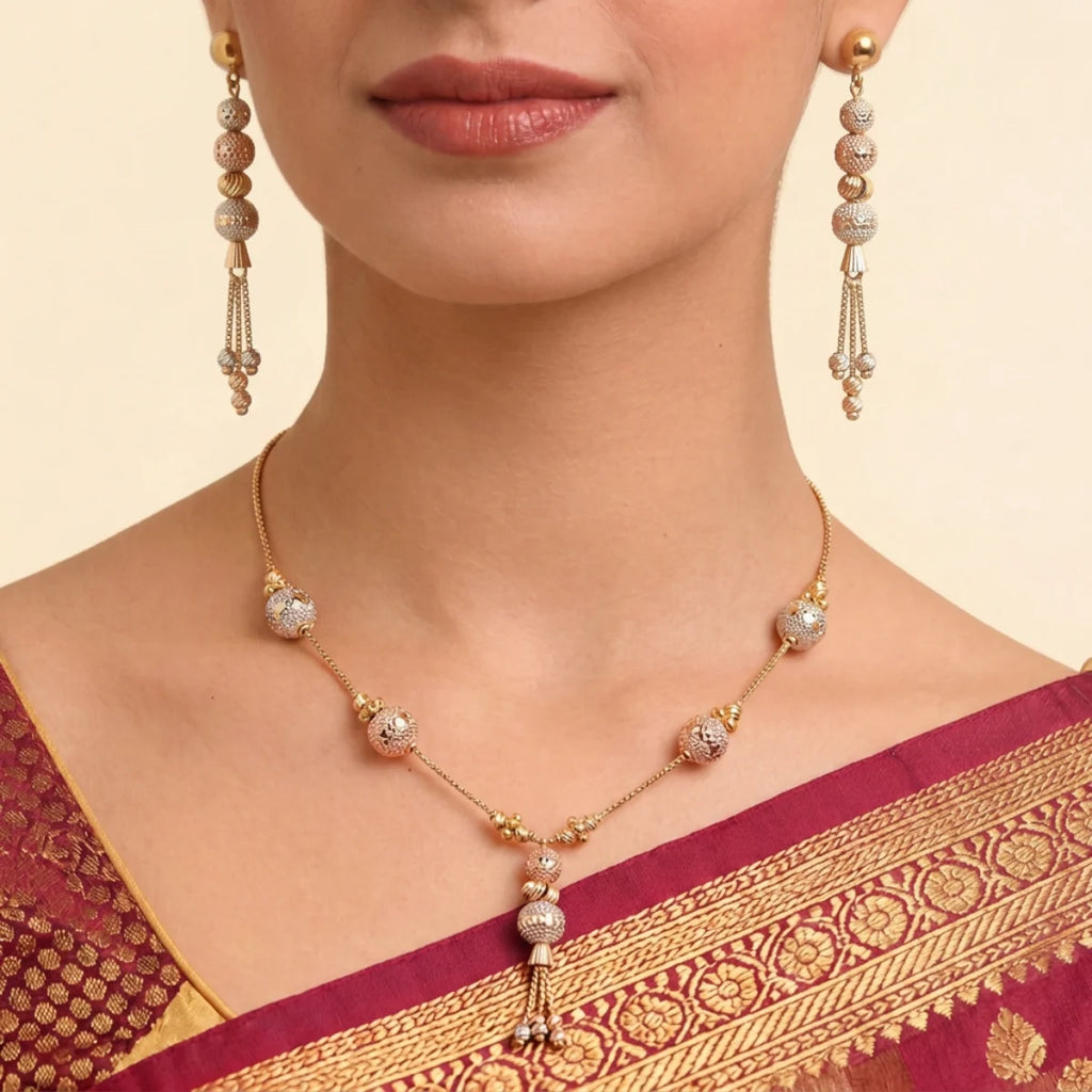22K Tri-Color Gold Necklace with Lobster Lock