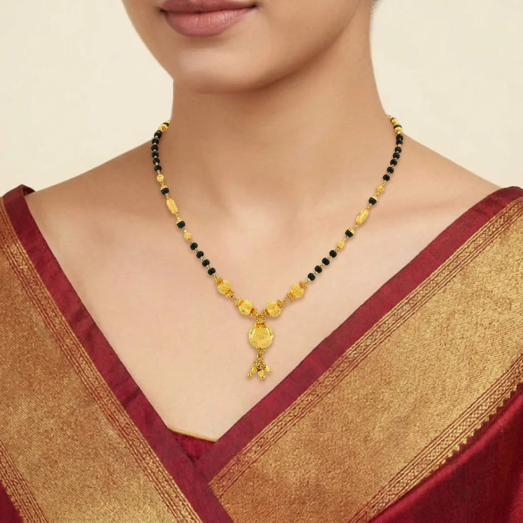 22K Yellow Gold Mangalsutra – Black Beads