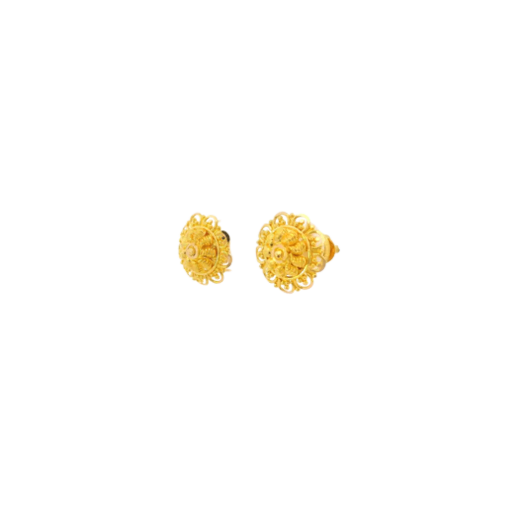 22K Yellow Gold Traditional Stud Earrings | Lightweight Polished Tops